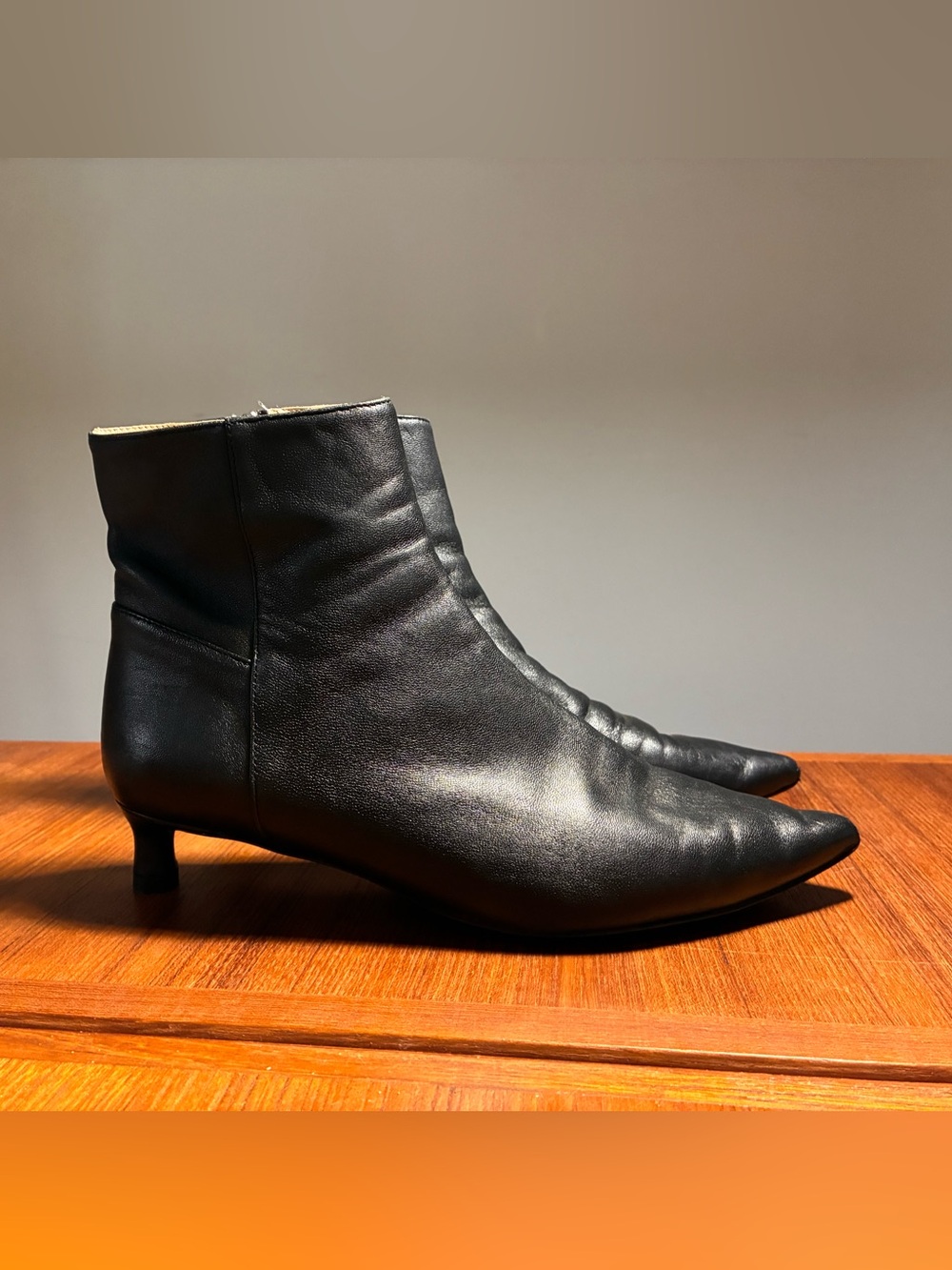 Everlane The Editor Black Leather Kitten Heel Ankle Boots 6.5